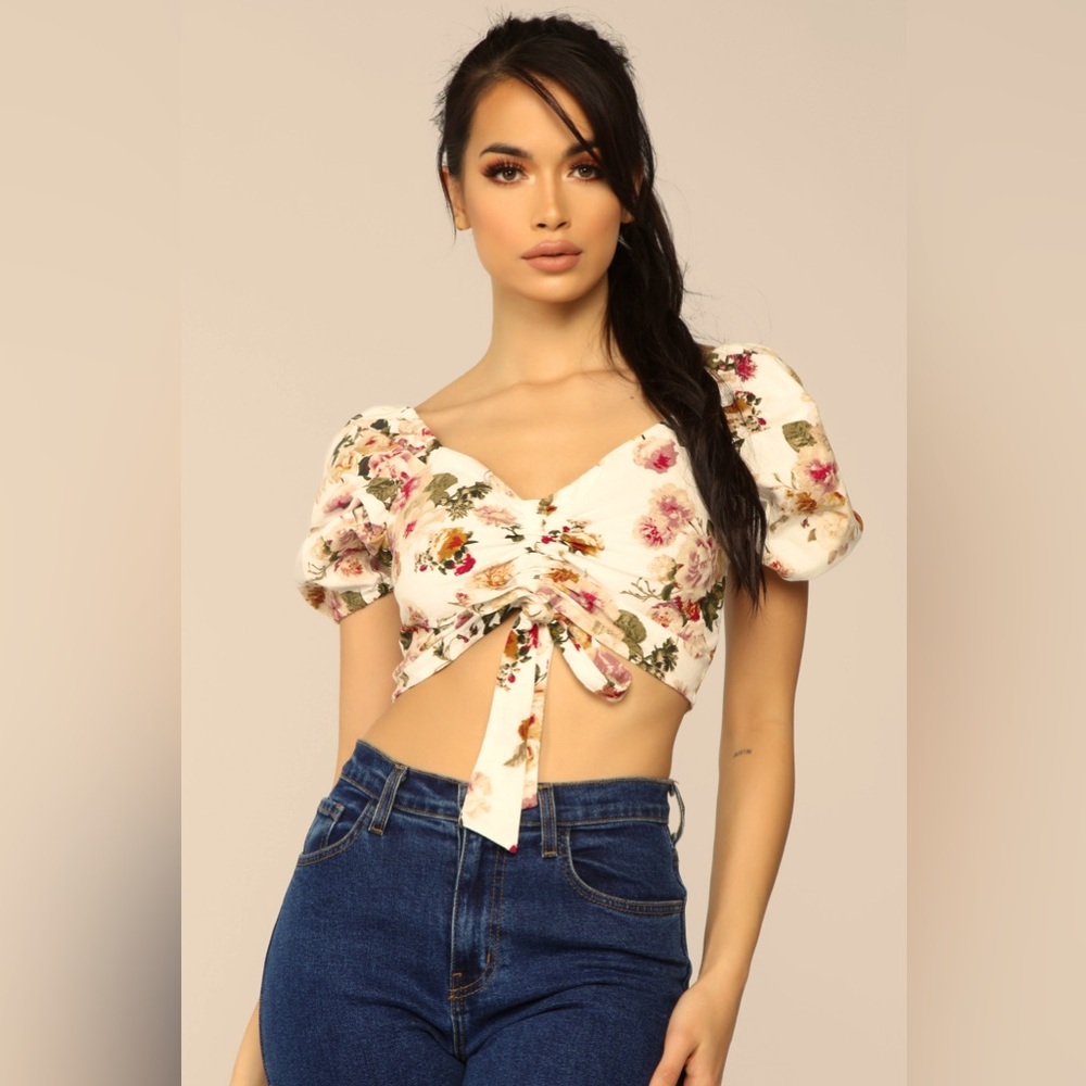 Mind Code Floral Puff Sleeve Crop Top SIZE M NWOT